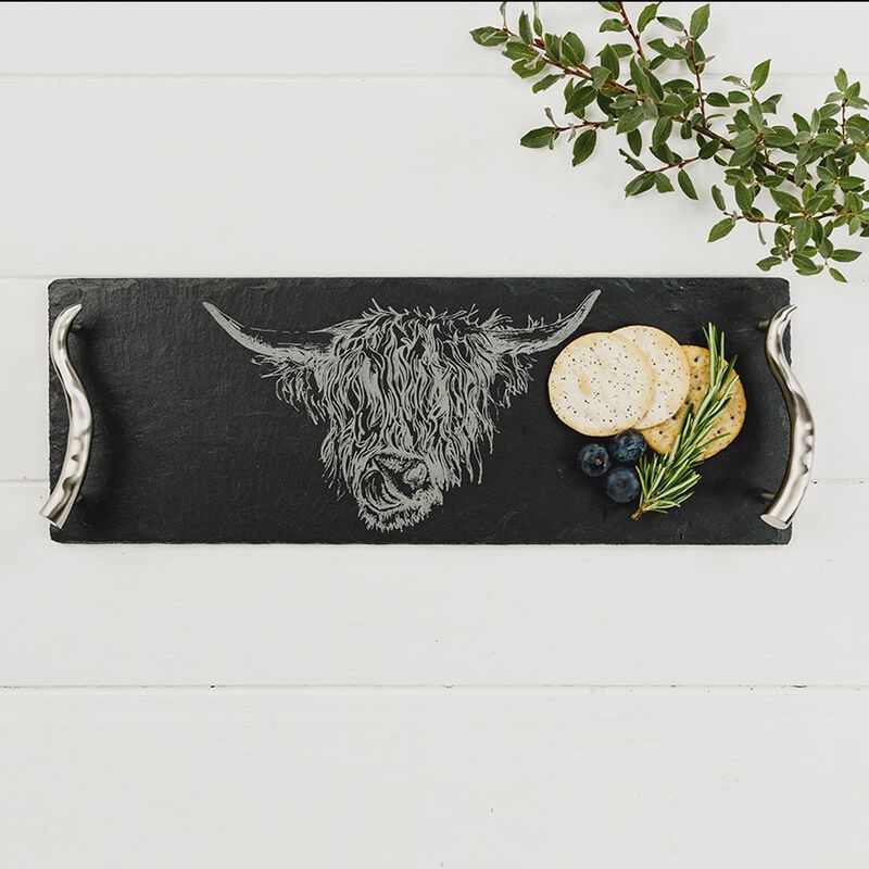 Selbrae House Serving Tray Small - Highland Cow with Horn Handles image number 1