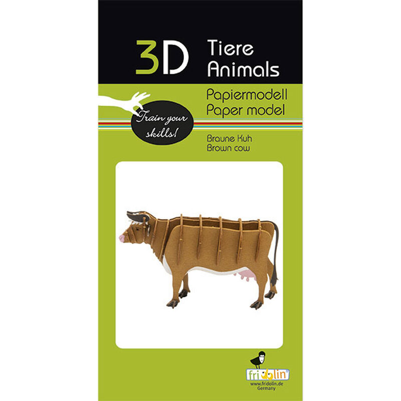 Fridolin 3D Paper Model - Brown Cow image number 1