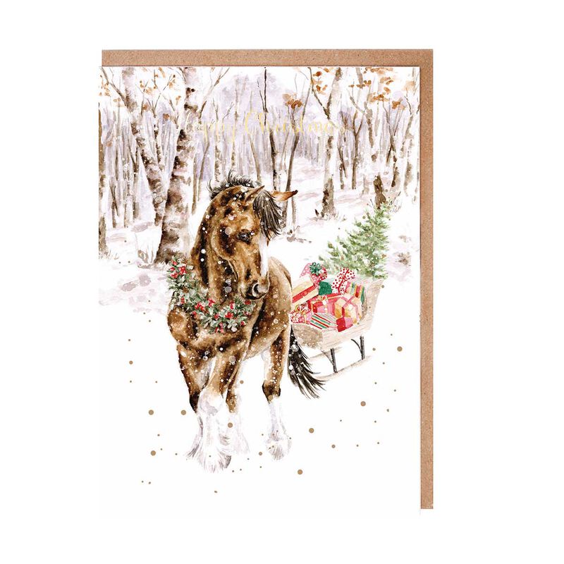 Wrendale Snowy Sleigh Ride Christmas Card Box of 8 image number 1