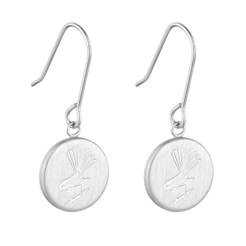 Little Taonga Round Fantail Pendant Earrings - Silver
