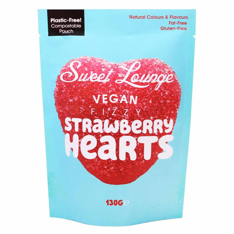 Sweet Lounge Vegan Fizzy Strawberry Hearts Pouch 130g image number 0