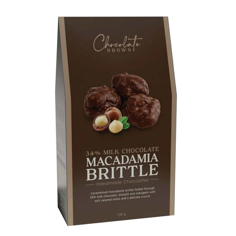 Chocolate Brown Artisan Chocolate Drops Macadamia Brittle 34% Milk 150g image number 0