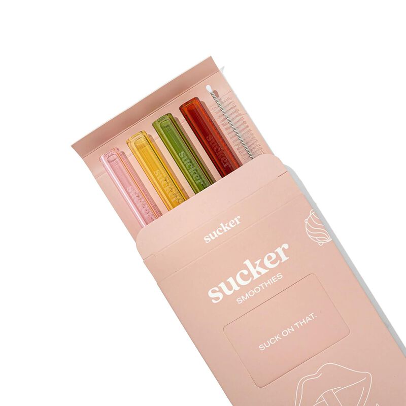Sucker Reusable Glass Smoothie Straws 4 Pack - Multi Colour image number 1
