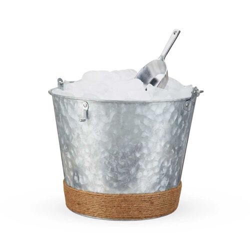 Jute Wrapped Galvanized Ice Bucket By Twine