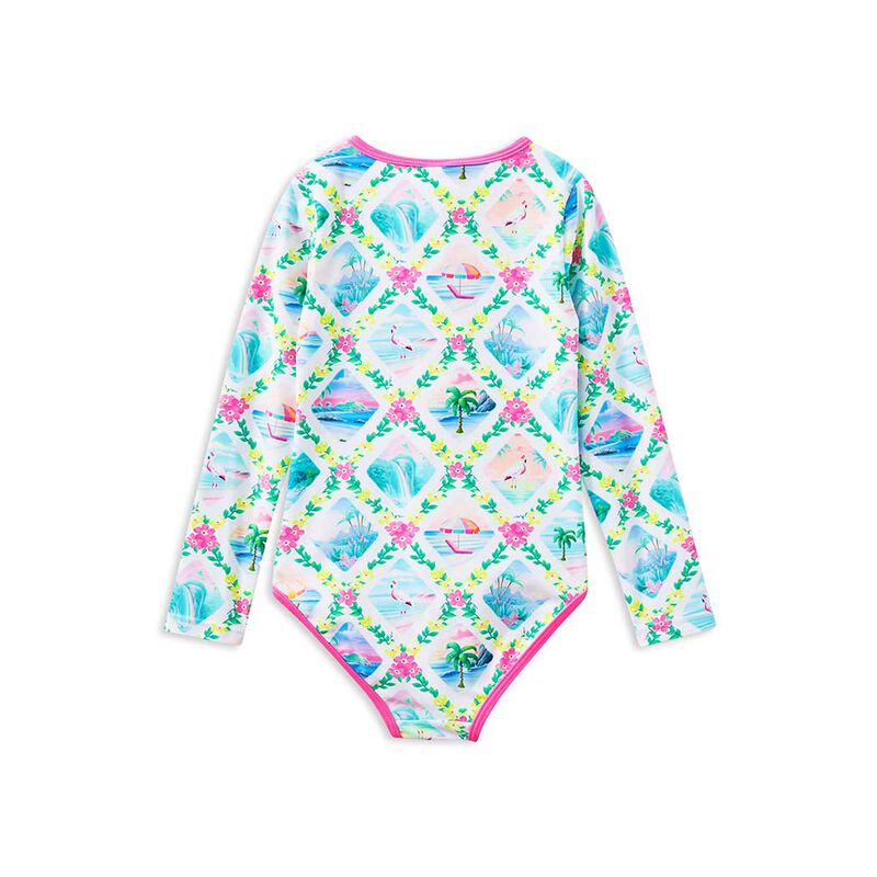 Milky Aloha Long Sleeve Swimsuit 2-7Y image number 1