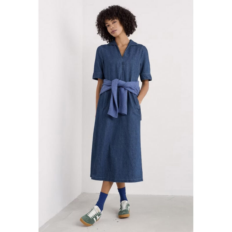 Seasalt Cornwall Fen Violet Denim Dress Mid Wash image number 3