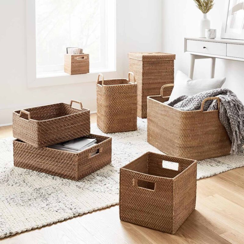 West Elm Modern Weave Handle Basket Low Natural image number 1