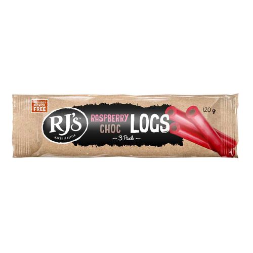 RJ's Log Raspberry&nbsp;Choc 3Pk&nbsp;120g