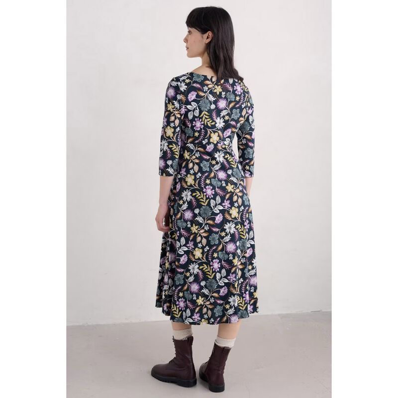 Seasalt Cornwall 3/4 Secret Cove Dress Woodblock Bloom Maritime image number 1