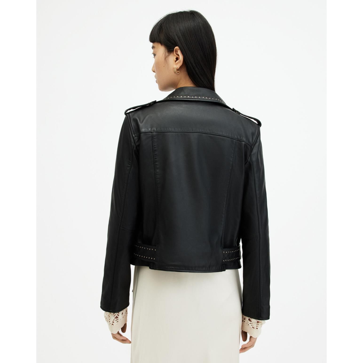 Allsaints balfern studded leather biker jacket top
