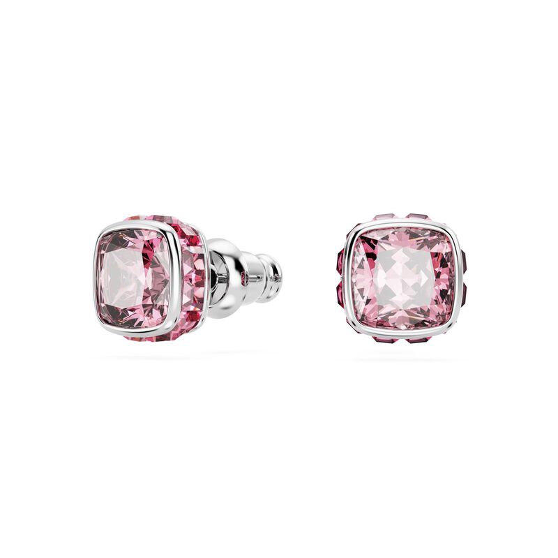 Swarovski Birthstone Square Cut Stud Earrings - October Pink image number 1
