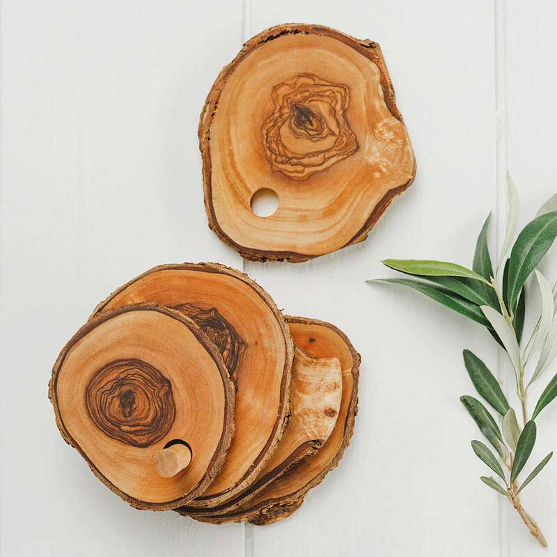 Selbrae House Olive Wood - 6 Rustic Coasters With Holder image number 1