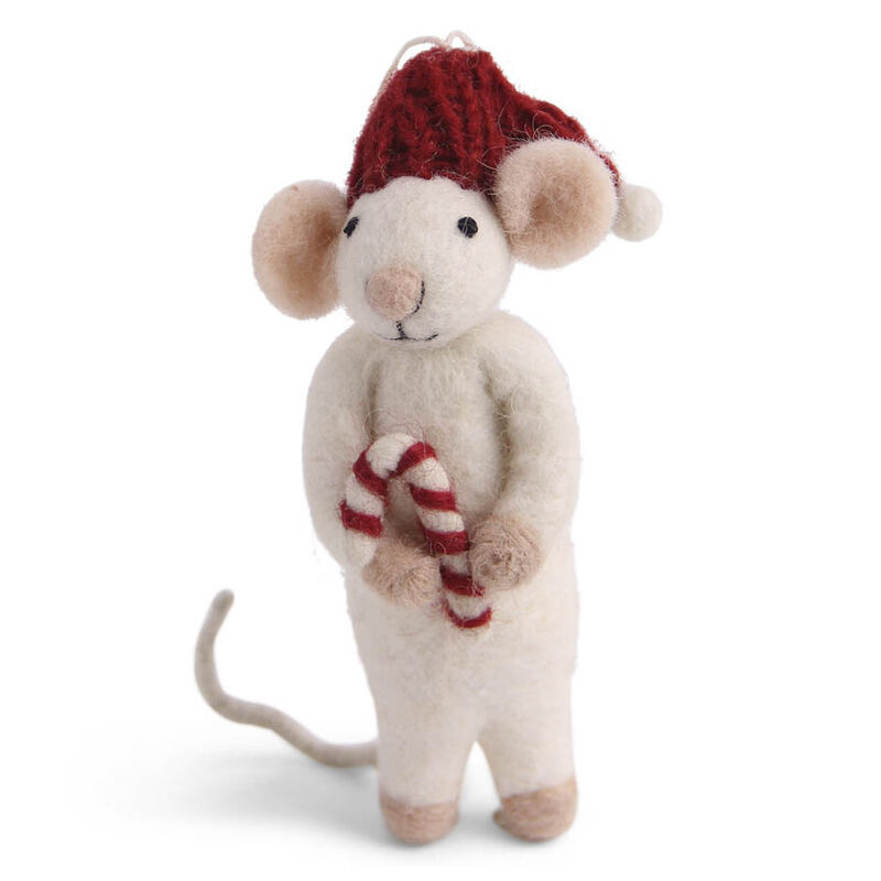 Gry & Sif White Mouse with Candy Cane 12cm image number 0