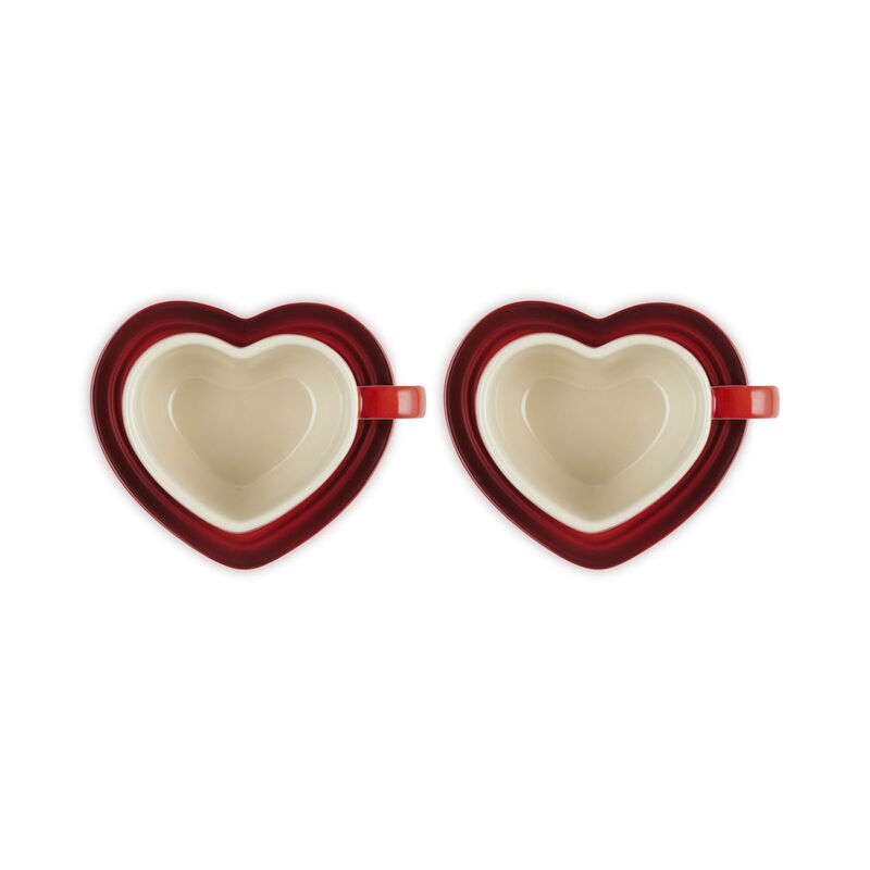 Le Creuset Stoneware Set of 2 Heart Mugs with Saucers image number 2