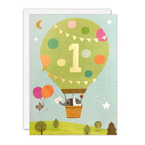 Age 1 Balloons Acorns Card