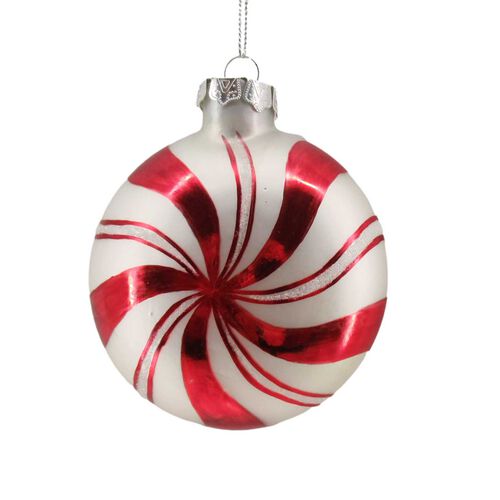 Glass Ball Red & White Candy Stripe