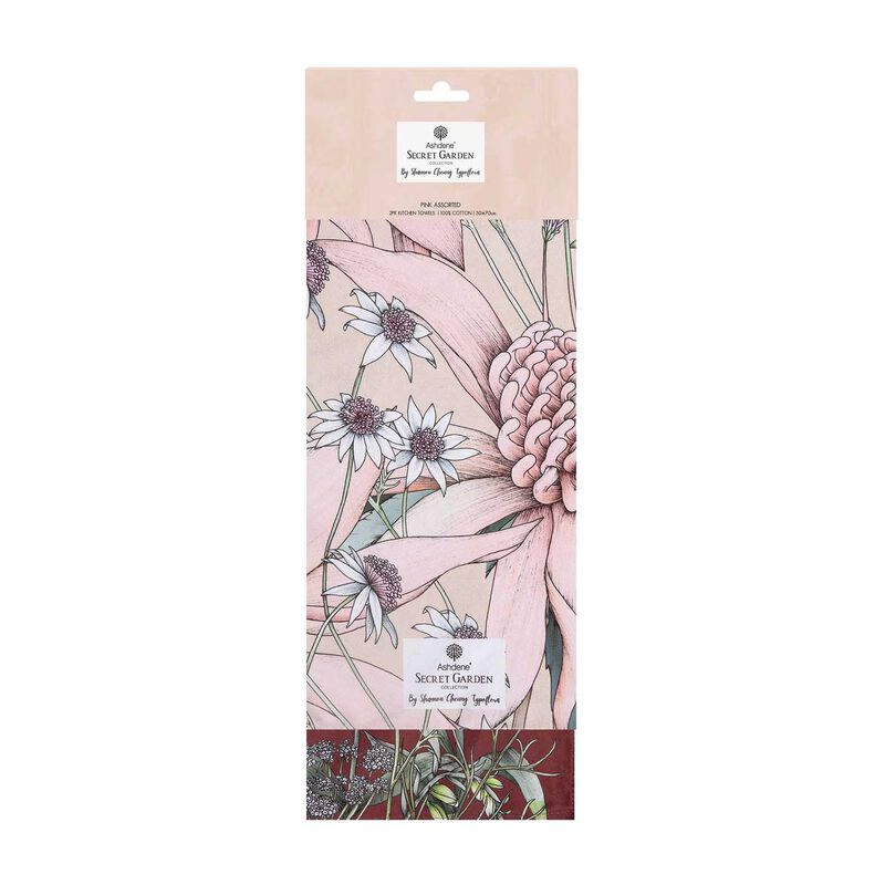 Ashdene Secret Garden Pink Kitchen Towel - 2 Pack image number 2