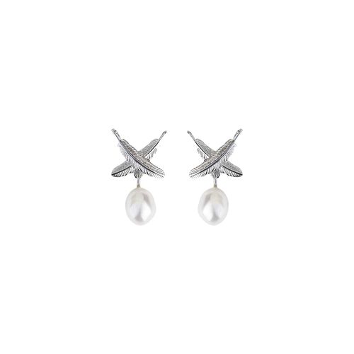 Boh Runga Feather Kiss Pearl Stud Earrings Silver