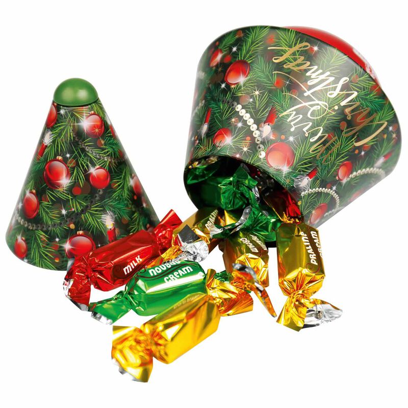 Windel Christmas Tree Metal Music Box Chocolate Pralines 150g image number 1