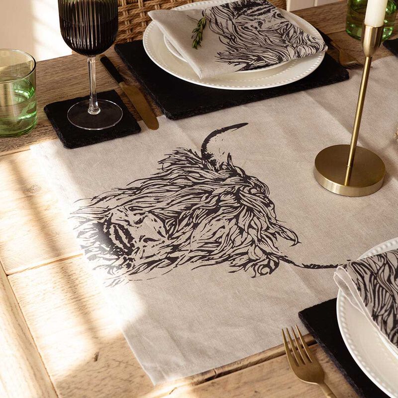 Selbrae House Linen Table Runner- Long Highland Cow image number 1