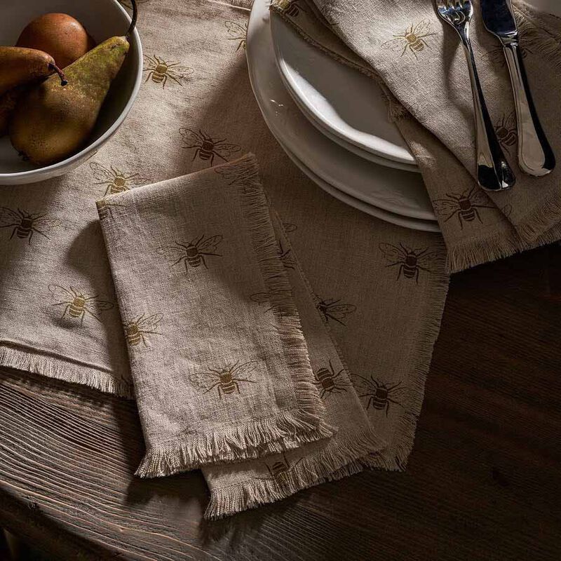 Sophie Allport Napkins Set Of 4 Linen Frayed Edge - Bees image number 1
