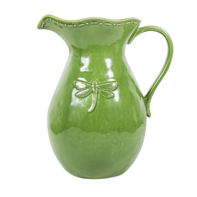 French Country Dragonfly Stoneware Green Jug Large image number 0