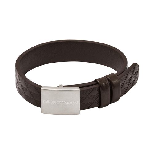 Emporio Armani Brown Leather Strap Bracelet