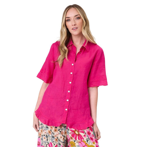 Lemon Tree Camilla Linen Top Fuchsia