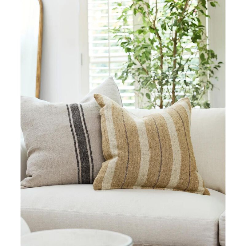 French Country Marigold Linen Multi Stripe Cushion image number 1