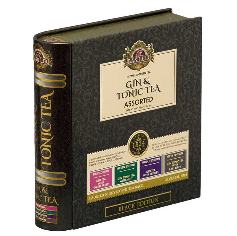 Basilur Gin & Tonic Large Tea Book Black Tin 32 Assorted Teabags image number 0