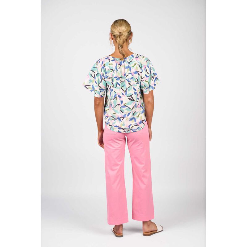 Vassalli Printed Floaty Sleeve Top With Front Keyhole image number 1