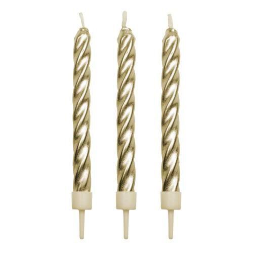 Wilton Twist Candles With Holders 10 Pack - Gold