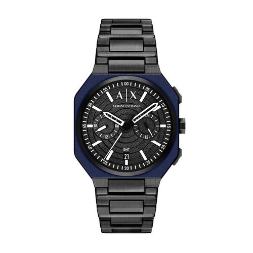 Armani Exchange Bass Dual-Time Black Stainless Steel Watch