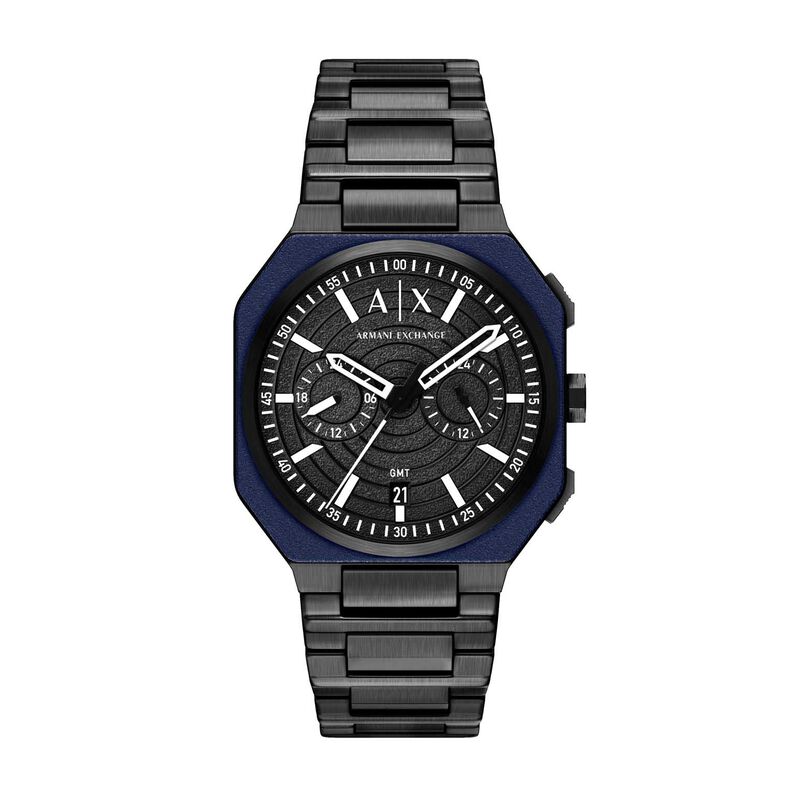 Armani Exchange Bass Dual-Time Black Stainless Steel Watch image number 0