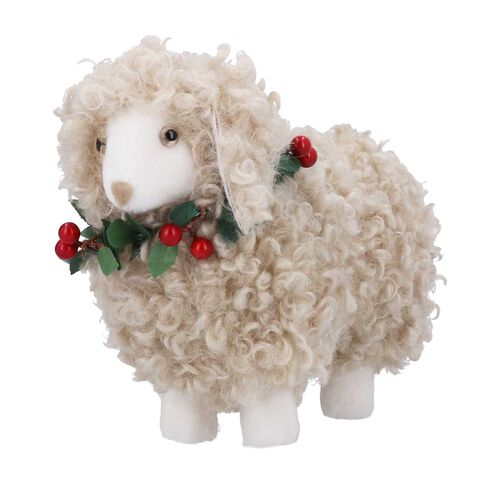 Gisela Graham Sheep w Wreath Fabric Ornament 20cm