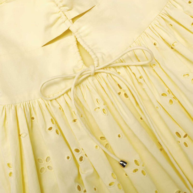 Self Portrait Yellow Cotton Broderie Midi Dress image number 2