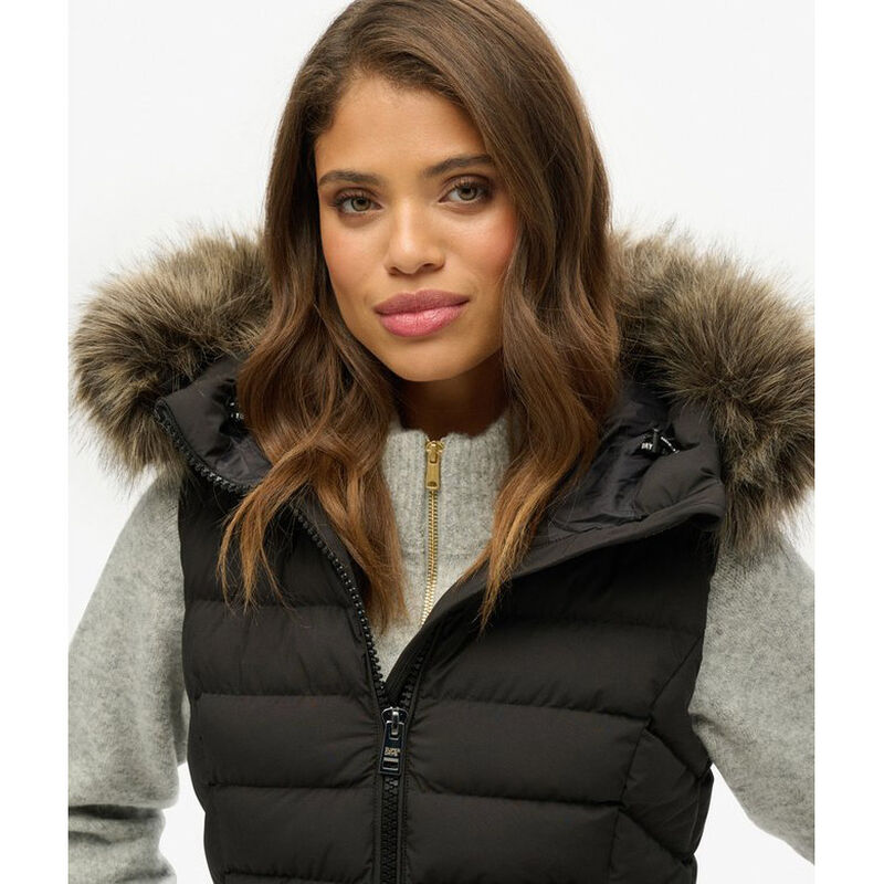 Superdry Fuji Faux Fur Hooded Gilet image number 2