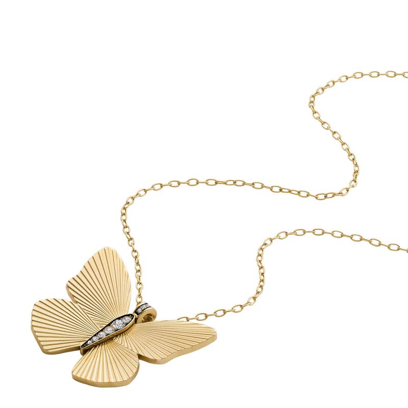 Fossil Butterfly Collection Gold-Tone Stainless Steel Pendant Necklace image number 2