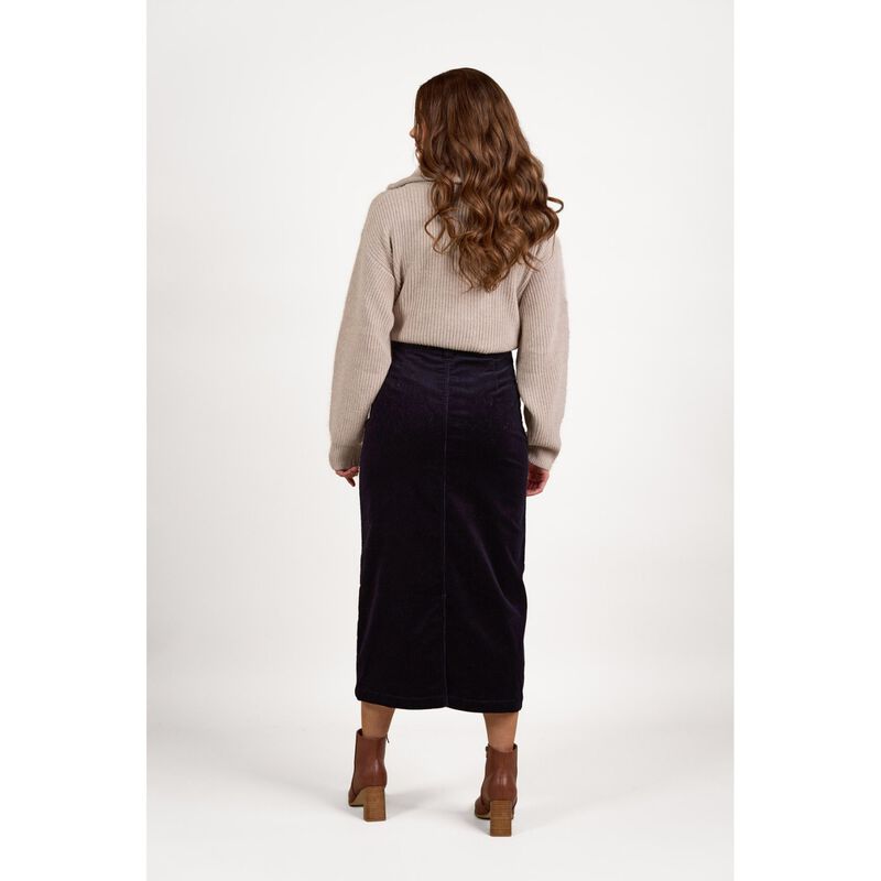 Vassalli Mid Length Cord Skirt With Front Panel Seams image number 1