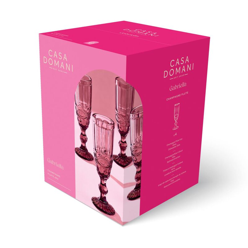 Casa Domani Gabriella Champagne Flute 4Pc Pink Gift Boxed image number 1