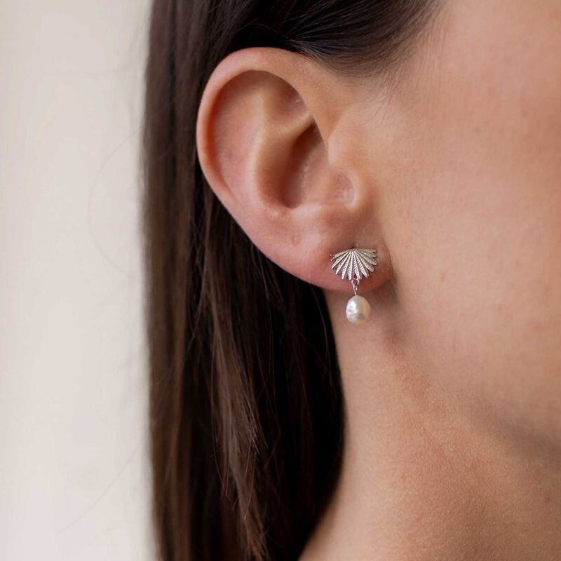 Boh Runga Fantail Pearl Stud Earrings Silver image number 1