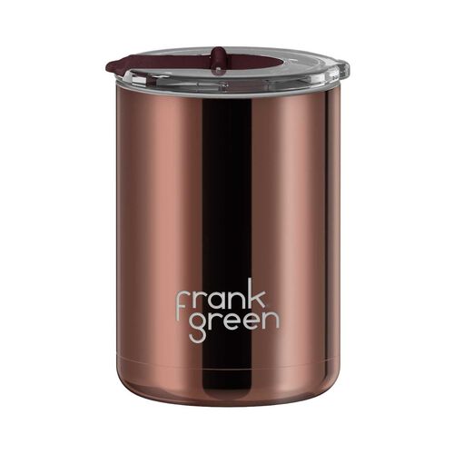 frank green 12oz Coffee Cup w Hinged Screw Lid Chrome Chocolate