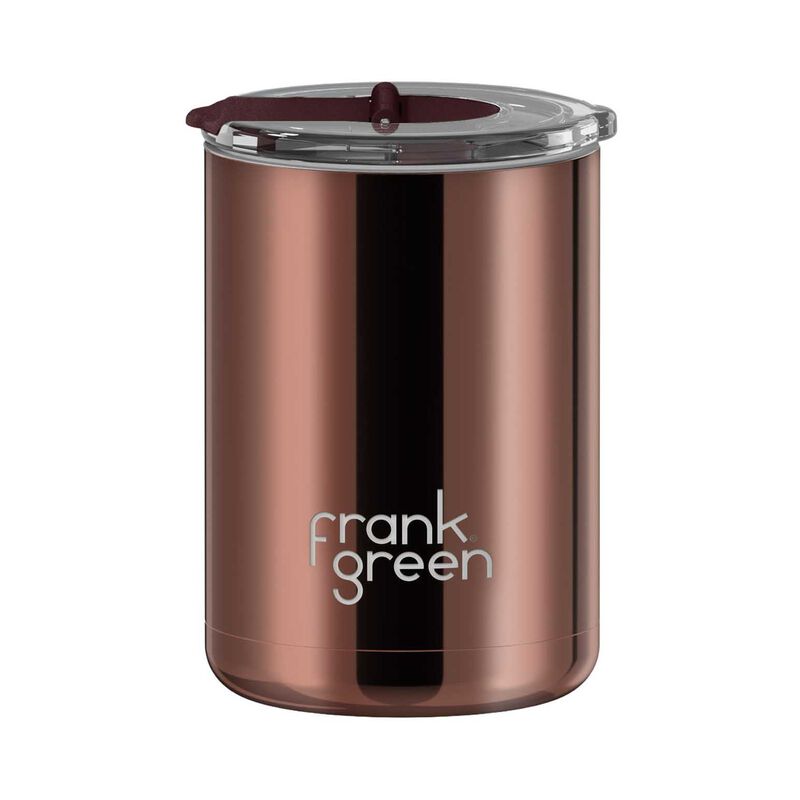 frank green 12oz Coffee Cup w Hinged Screw Lid Chrome Chocolate image number 0