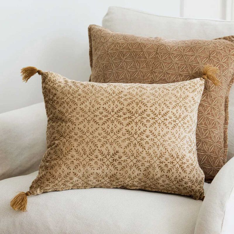 French Country Jolie Handblock Velvet Cushion Cover image number 1