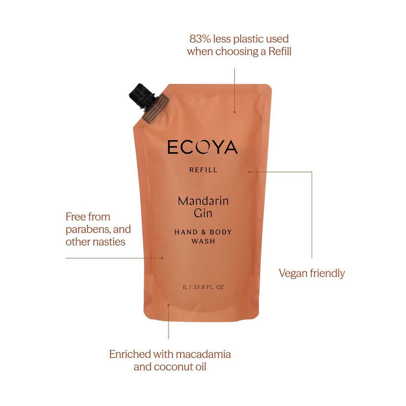 ECOYA Hand & Body Wash Refill Mandarin Gin 1L image number 2