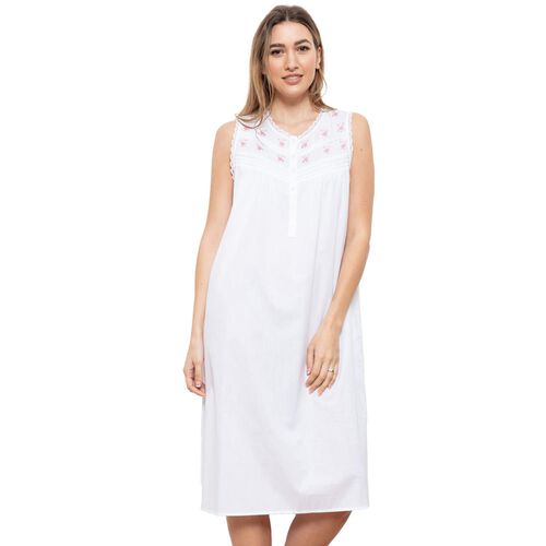 Cottonreal Rose Embroidered Sleeveless Nightdress