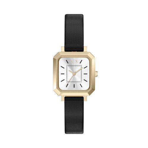 Armani Exchange Three-Hand Black Leather Watch