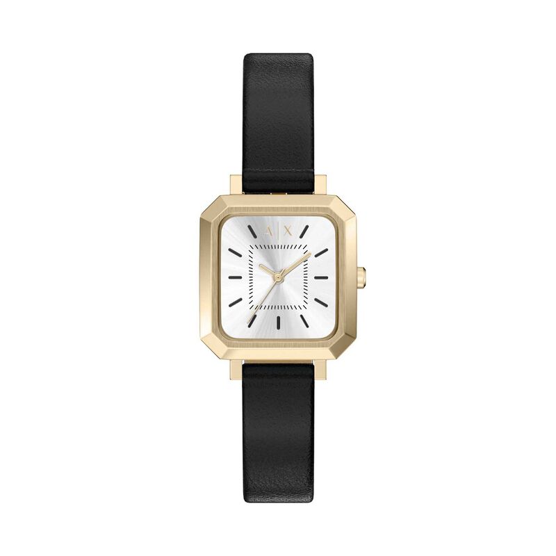 Armani Exchange Three-Hand Black Leather Watch image number 0