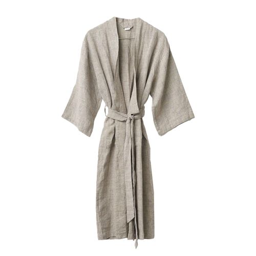 Città Chambray Linen Robe Black/Natural L
