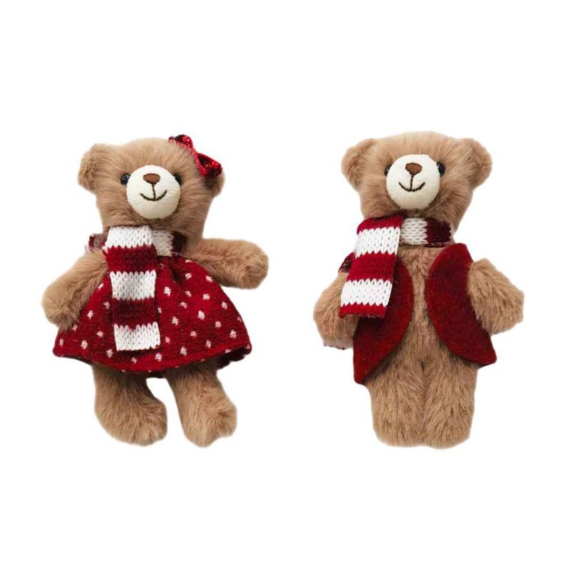Cute Teddy Bear Boy & Girl Hanging Decorations Red & White 13cm - assorted image number 1